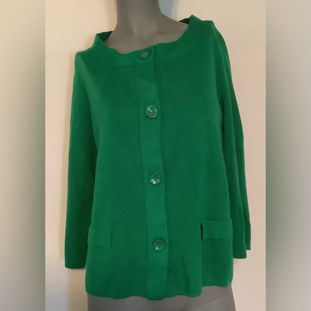AK Anne Klein Green Short Cardigan Sweater Size XL